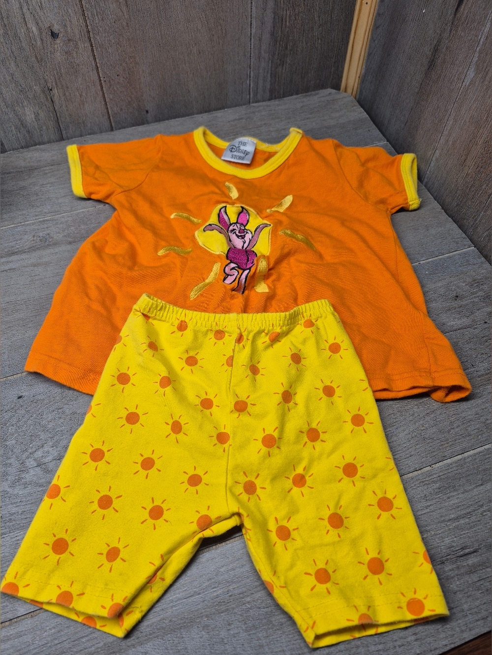 Vintage The Disney Store Piglet Outfit (Size 12/18 Months) Yellow Son Orange